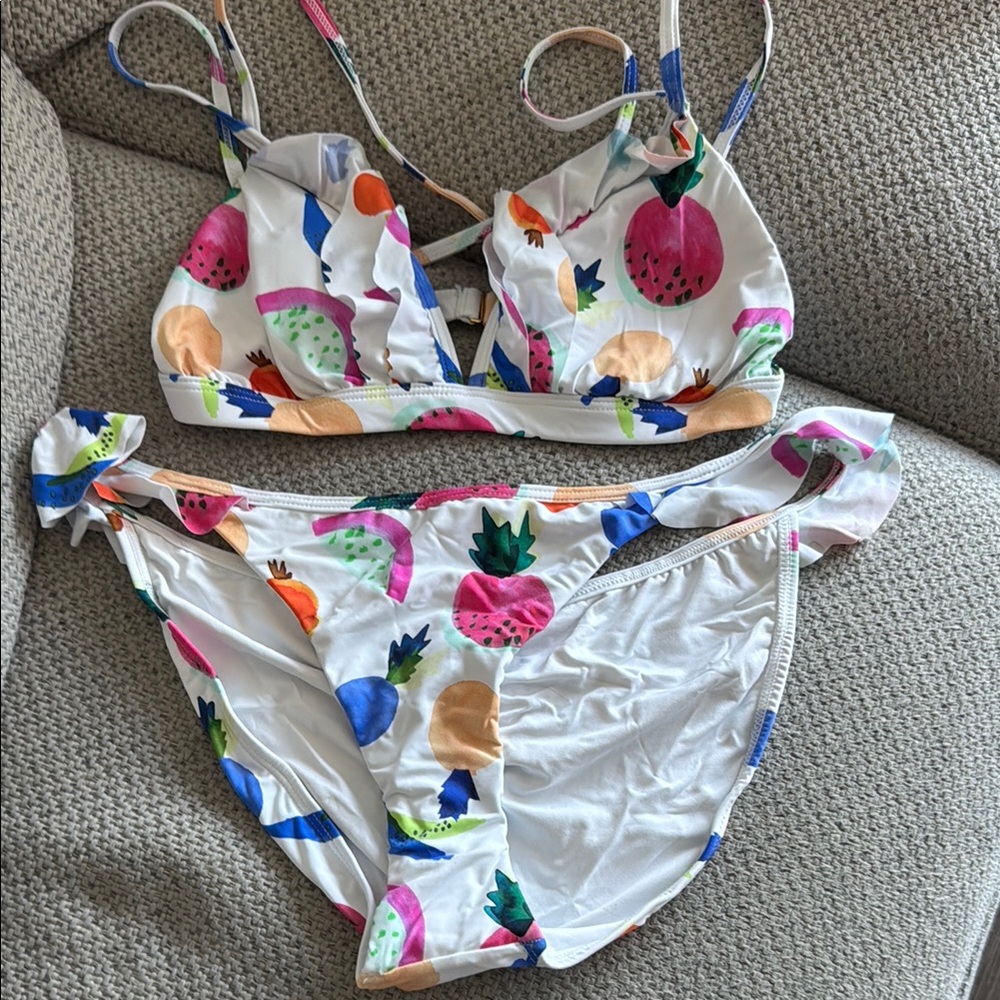 Pilyq Multicolor Fruit Print Bikini sz L NEW